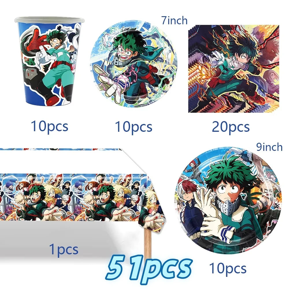 My Hero Academia Birthday Party Decoration Disposable Tableware Cup Plate Balloon Backdrop Banner Kid Favor Baby Shower Supplies