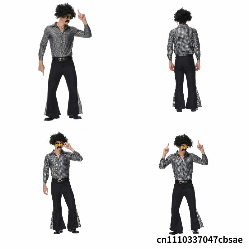 Halloween Hippie Costumes Set 70s 80s Cosplay Men Fancy Disguise Costume Carnival Party Vintage Rock Disco Night Club Clothes