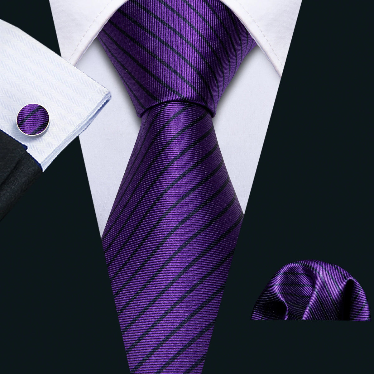 Male Gift Men Tie Set Purple Violet Solid Paisley Striped Wedding Business Tie for Man Necktie Handky Cufflinks Barry.Wang