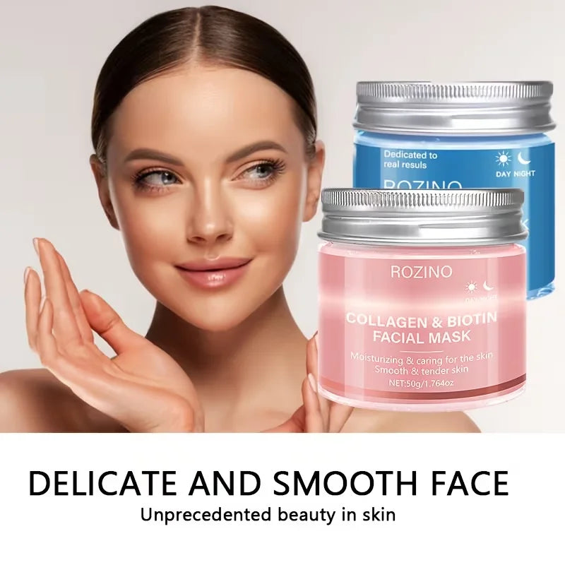 Biotin Collagen + Salicylic Acid Day and Night Mask Set, Peel-Off Mask, Suitable for Loose Skin, Deeply Hydrates, Keeps Skin Hydrated and Plump, Tightens Skin, Brightens Complexion, and Gives Skin a Youthful Glow Suitable for