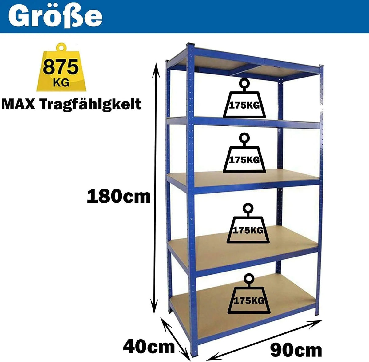 DayPlus Storage Shelving Heavy Duty Adjustable Boltless Garage Metal Shelf, Workshop Shelf, Max Load 875kg,Easy Installation