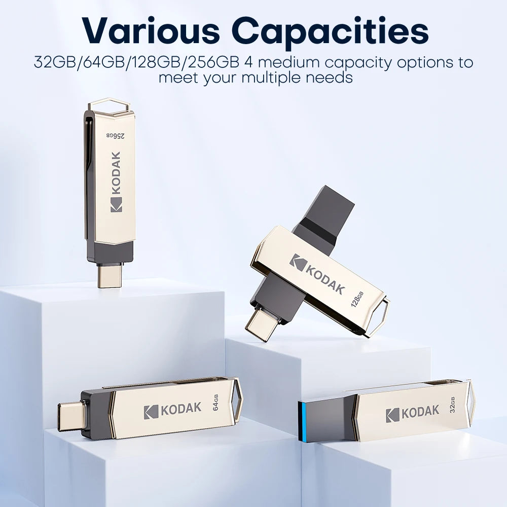 Original Kodak Type C Pendrive USB3.2 Metal USB Flash Drive 128GB 64GB 32GB HDD 2 in 1 U-disk for Keys Smartphone Laptop Desktop