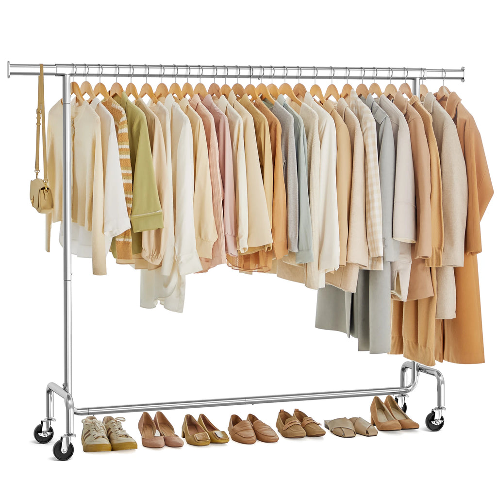 SONGMICS Clothes Rack with Wheels, Heavy-Duty Clothes Rack, Load Capacity 110 kg, 45 x (160-200) x 162.9 cm, Silver