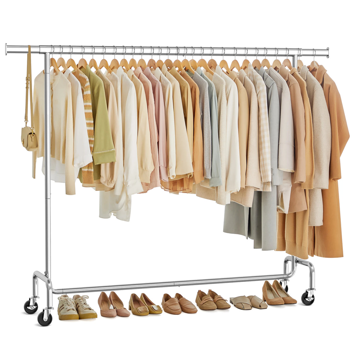 SONGMICS Clothes Rack with Wheels, Heavy-Duty Clothes Rack, Load Capacity 110 kg, 45 x (160-200) x 162.9 cm, Silver