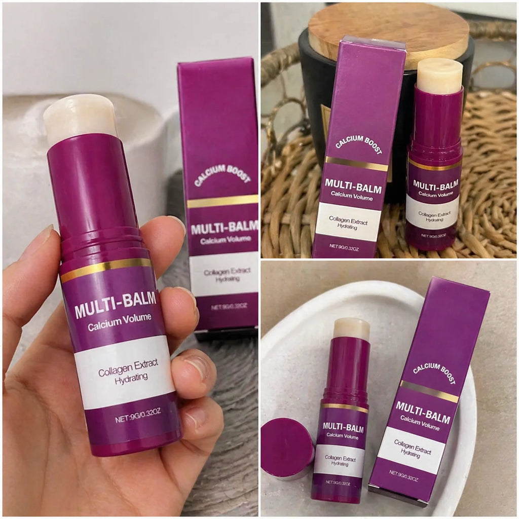 Calcium Boost Collagen Multi Balm Hydrating Moisturizing Stick for Lips Eyes Face Neck Portable Daily Skin Care Balm Stick