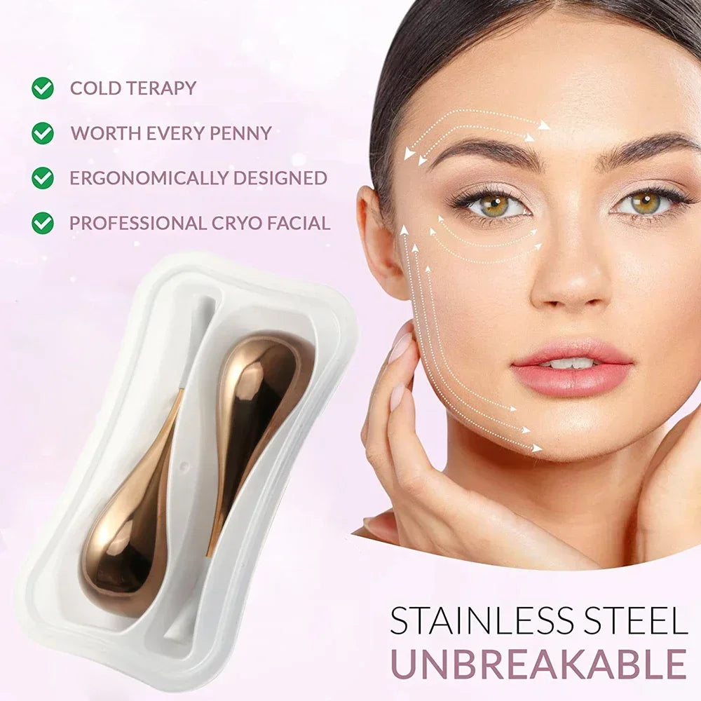 Ice Globes for Face 2PCS Luxury Rose Gold Cryo Sticks Face Roller Cold & Heat Relief Beauty Facial Massage Tools Birthday Gift