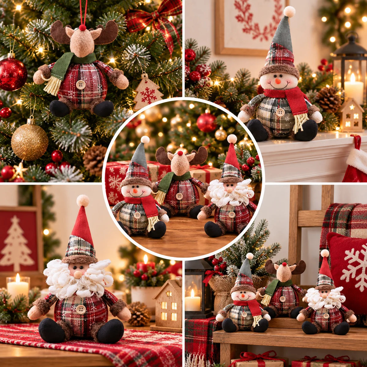 Christmas Dolls Tree Decor Standing Santa, Snowman and Reindeer Figurines for Home Decor Birthday Gifts Merry Christmas