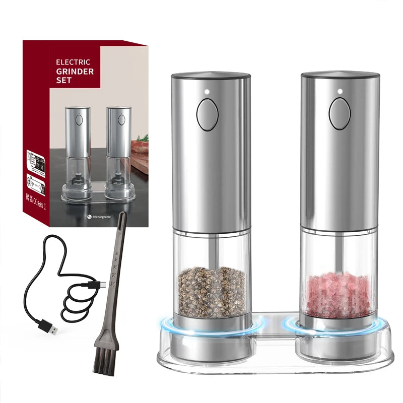 1/2pcs Automatic Pepper Grinder Salt And Pepper Grinder USB Rechargeable Adjustable Coarseness Spice Mill for Kitchen Tool