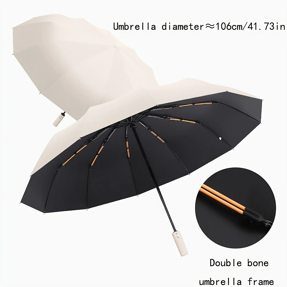 Large 24 Bone Solid Color Automatic Umbrella Light Collapsible Large Format Outdoor Sunshade UV Protection Automatic Umbrella