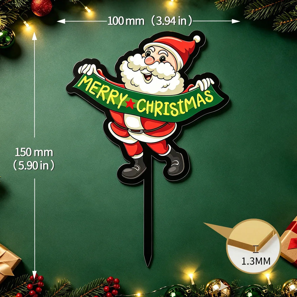Christmas Cake Topper Acrylic Santa Claus Cupcake Pick Xmas Holiday Party Baking Dessert Decor Merry Christmas Ornament Supplies