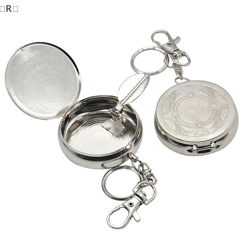 〔R〕Car Keychain Ashtray Stainless Steel Portable with Lid No Smell Spill Proof for Vehicle Travel〔Winter2〕