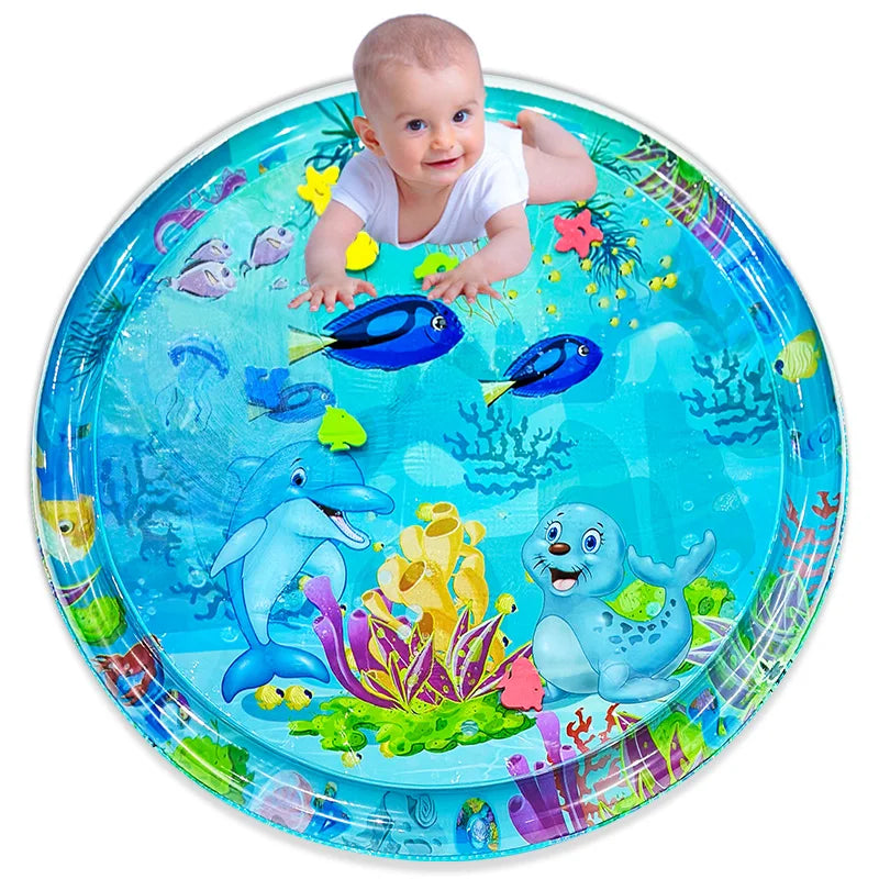 1pc 100cm Large Baby Water Play Mat Dolphin Seal Pattern PVC Inflatable Round Play Mat Cushion Kids Gift