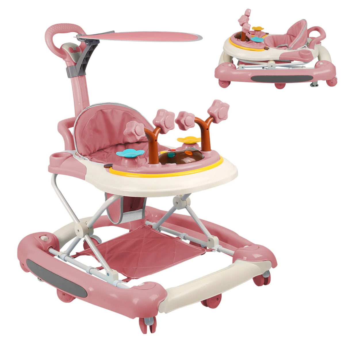 Baby Walker With Activity Center, Toy For First Steps With Play Arch, Height Adjustable, Baby Walker From 6 Months