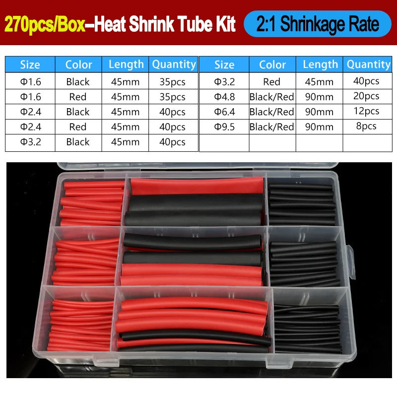 2:1/ 3:1/4:1 Heat Shrink Tube Set 73~900pcs Shrinkage Tubing Kit Cable Repair Protecter Wire Insulation Thermoresistant Sleeving