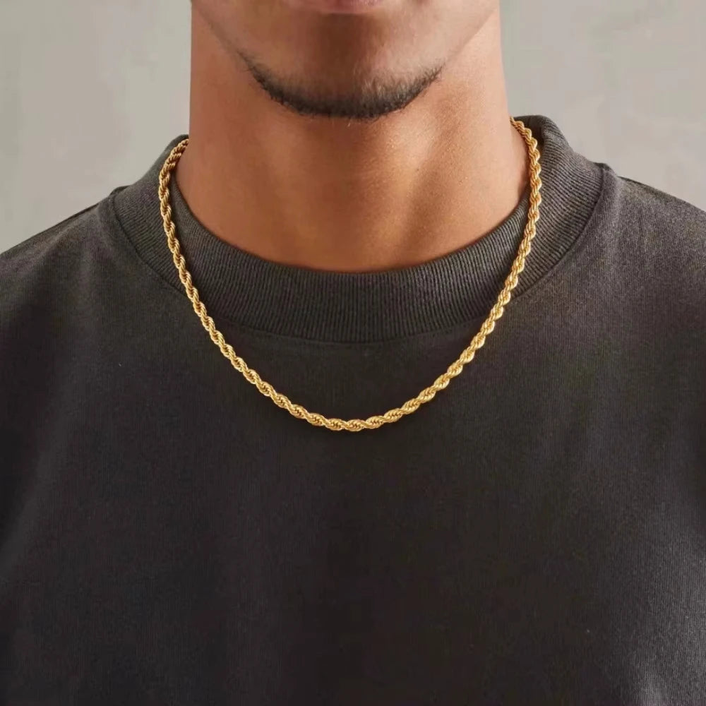 925 Silver Wholesale Noble 45-60cm 18K Gold 4mm Rope Chain Necklace for Women Man Fashion Wedding Charm Gift Jewelry 18-24Inch