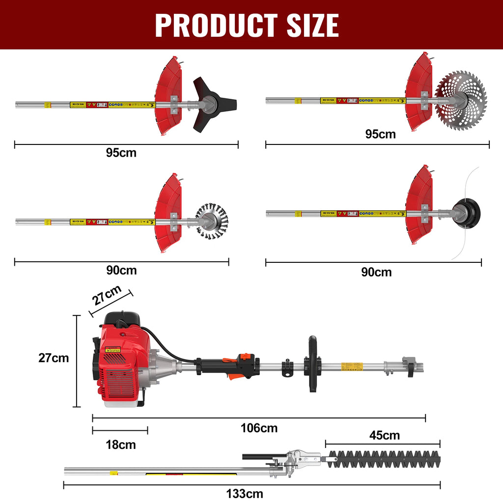 Conentool 11000RPM 52CC Petrol Brush Cutter 5 in 1 Handheld Garden Grass Trimmer 2 Stroke Hedge Trimmer Chainsaw Tool