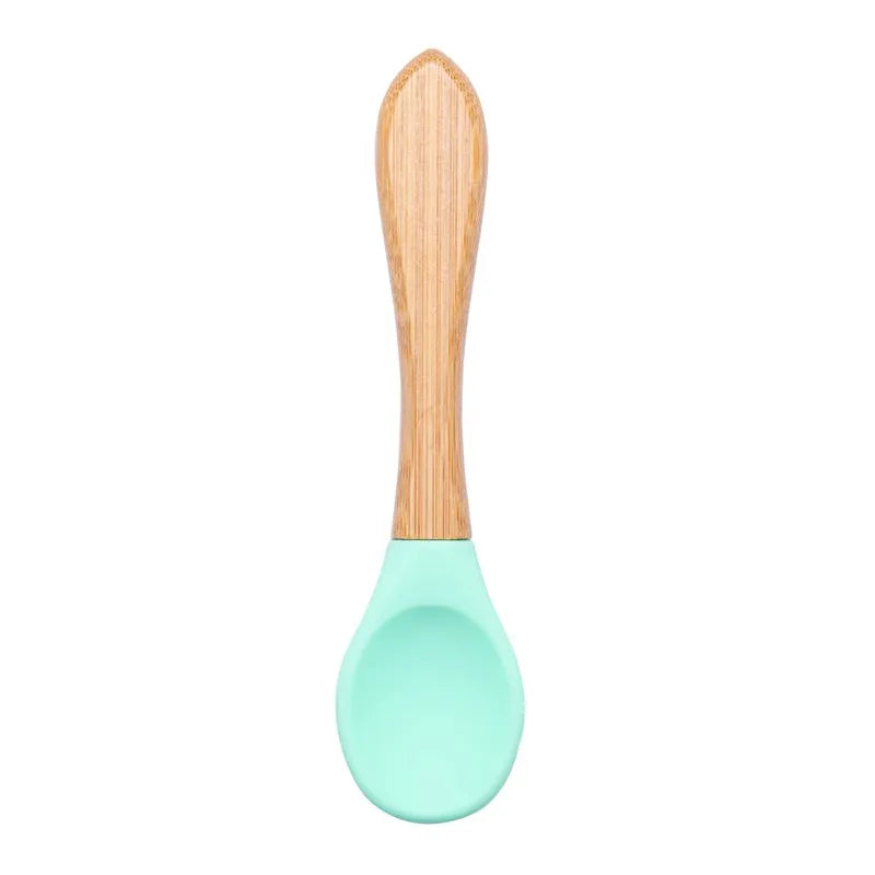 Baby Wooden Spoon Silicone Wooden Baby Feeding Spoon Organic Soft Tip Spoon BPA Free Food Grade Material Handle Toddlers Gifts