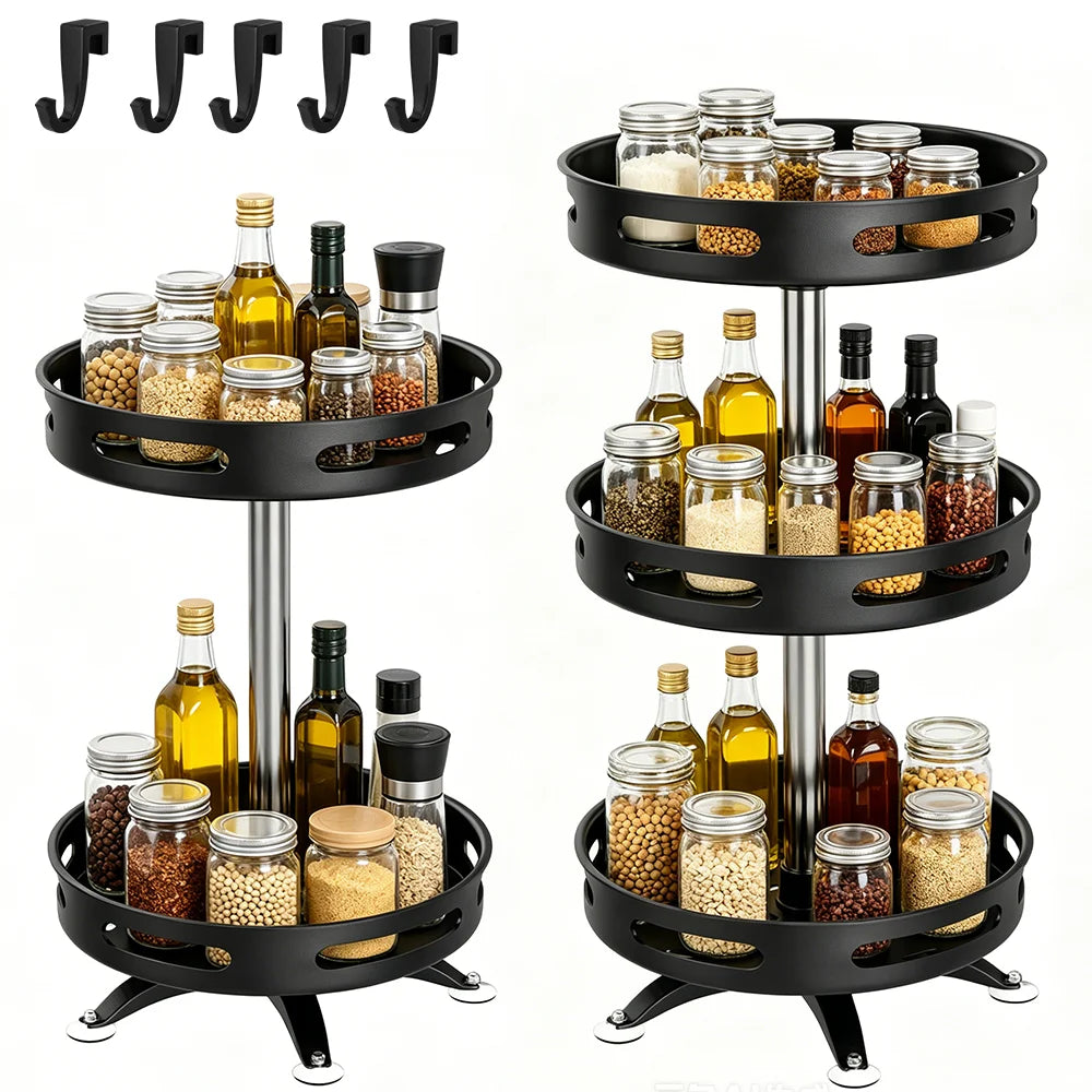 360° Rotating Spice Rack Organizer Carbon Steel Round Spice Shelf Rotatable Kitchen Organizer Turntable for Spice Bottles Jars