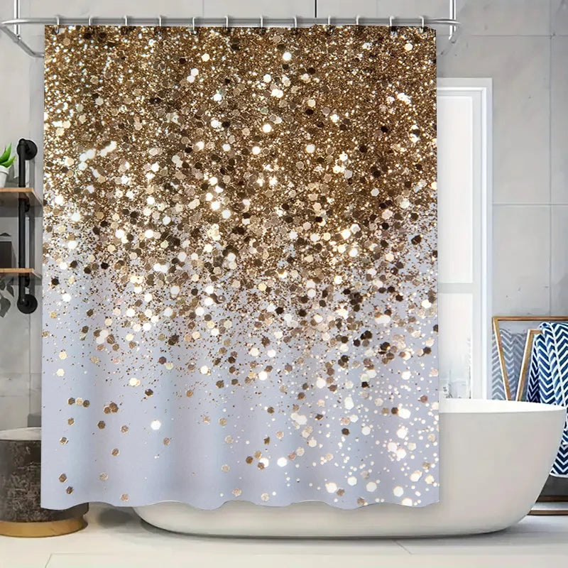 Gold Sparkle Shower Curtain Bathroom Decor Waterproof Fabric Modern Design for Bathtub Decoration.