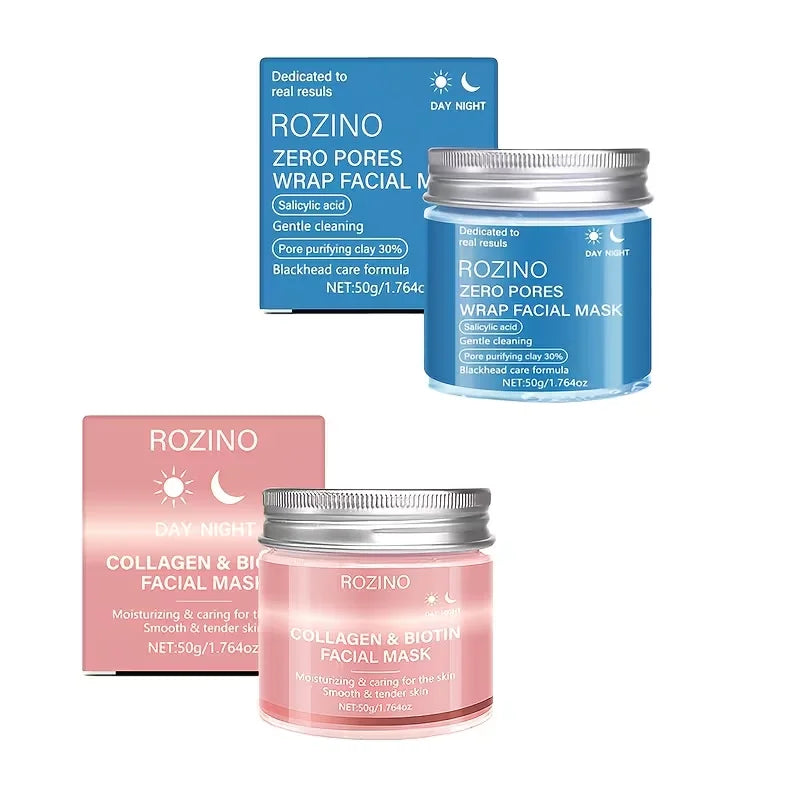 Biotin Collagen + Salicylic Acid Day and Night Mask Set, Peel-Off Mask, Suitable for Loose Skin, Deeply Hydrates, Keeps Skin Hydrated and Plump, Tightens Skin, Brightens Complexion, and Gives Skin a Youthful Glow Suitable for