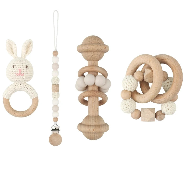 Crochet Koala Pacifier Clip, Handbell Rattle, Teether Doll, Pacifier Chain Clip Set, Cartoon Teething Toy
