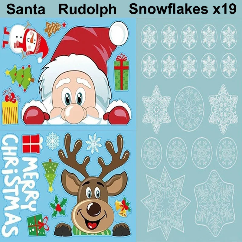 Christmas Window Stickers Santa Claus Reindeer Snowflake Static Window Clings Merry Christmas Glass Decals New Year Party Decors