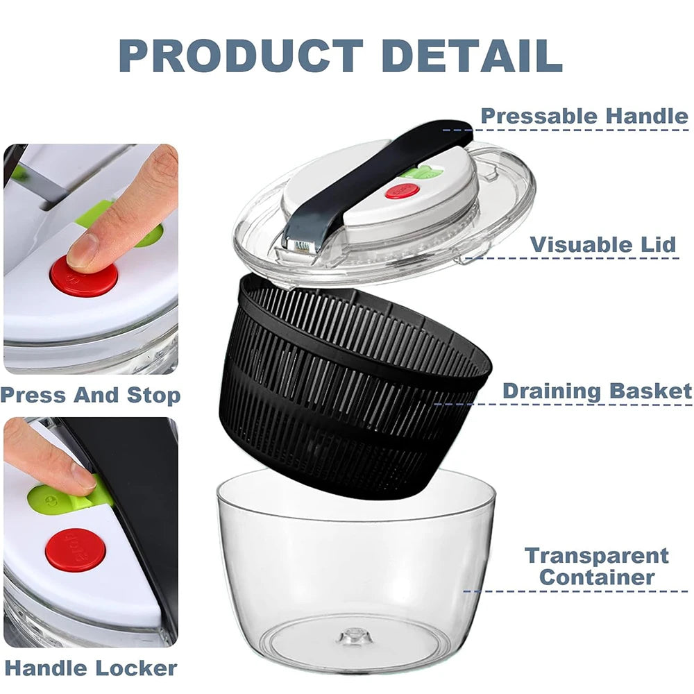 3L Salad Spinner Large Salad Sowl With Lid One-handed Easy Press Salad Spinner Washer Dryer Drainer Mixer JT249