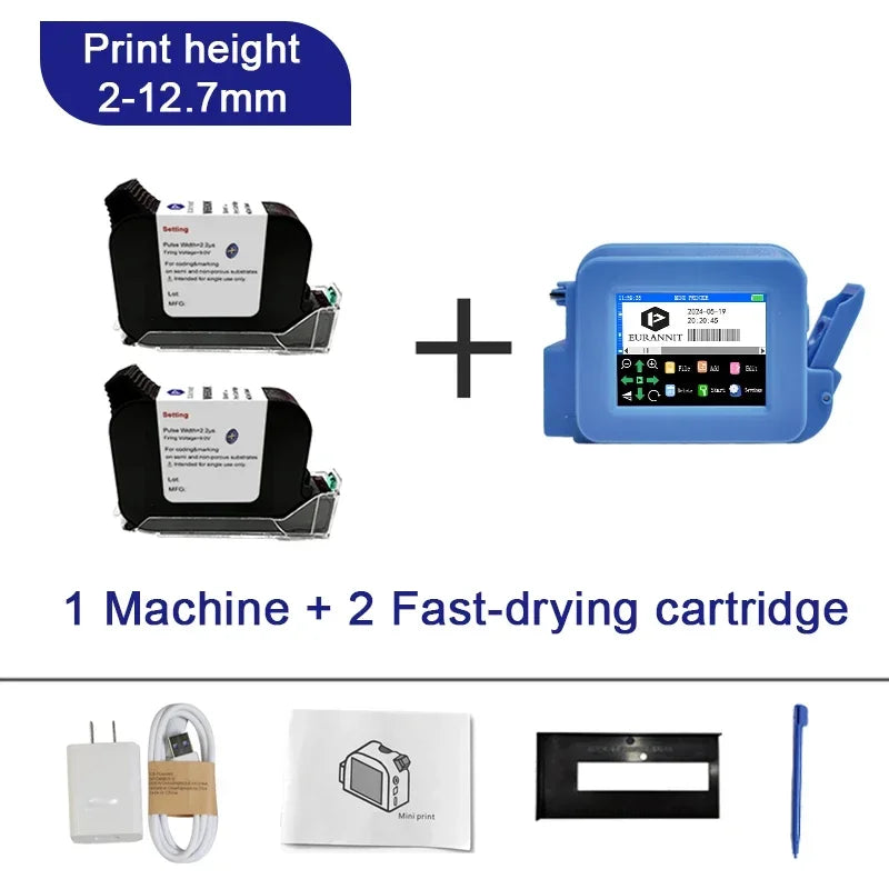 EURANNIT XMINI 12.7mm Portable Mini Inkjet Printer with Fast Dry Ink for Logo Expire Date QR Barcode Batch Number Label Printer