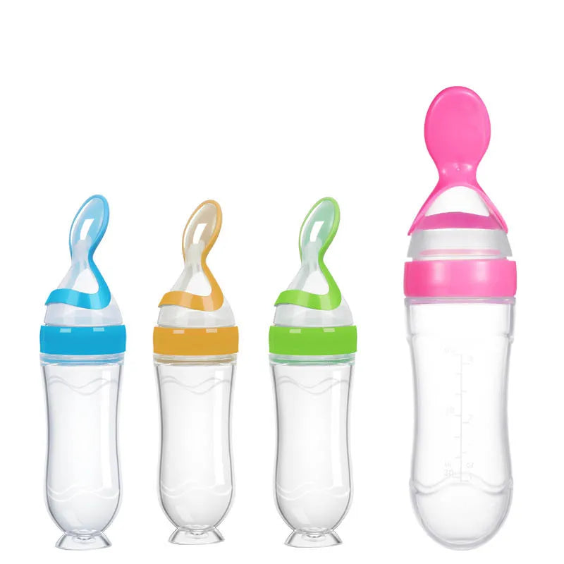 Baby Silicone Squeezing Feeding Bottle Newborn Baby Training Spoon Infant Cereal Food Supplement Feeder Bbay Safe Tableware