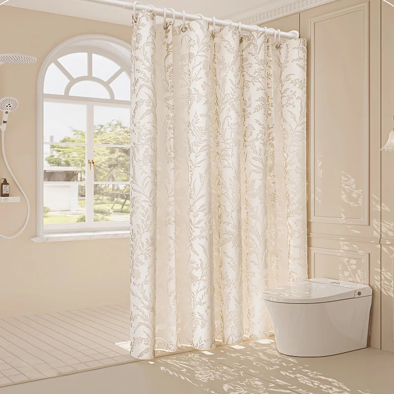 Modern Jacquard Shower Curtain, Featuring Hollow Relief Embroidery of Moonlit Branches, Made from High-Quality Thickened Fabric