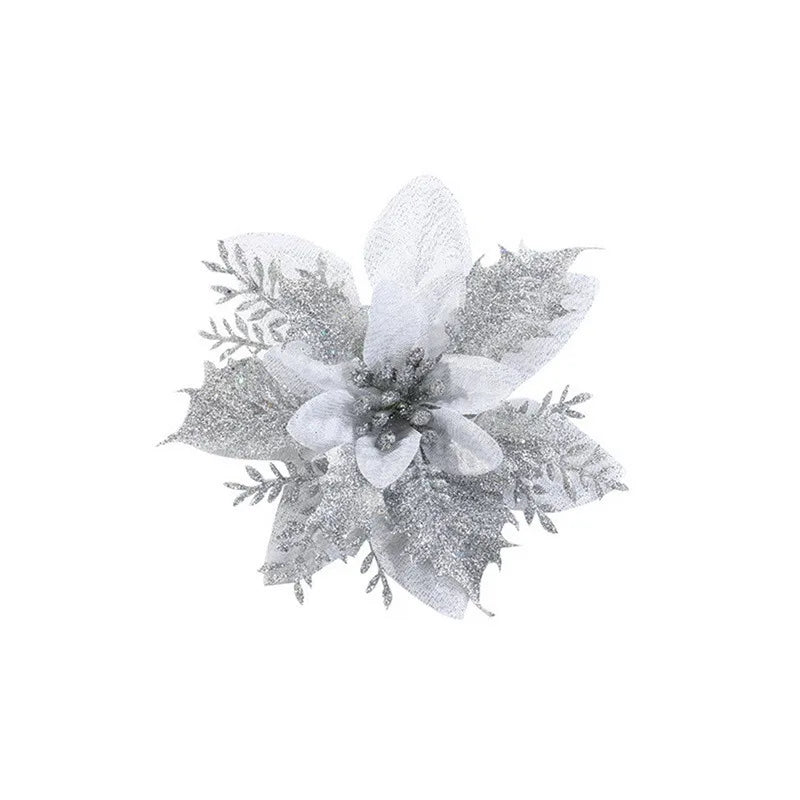Glitter Pink Christmas Flowers Xmas Tree 14cm Artifical Flower Ornaments  Merry Christmas Decoration For Home New Year