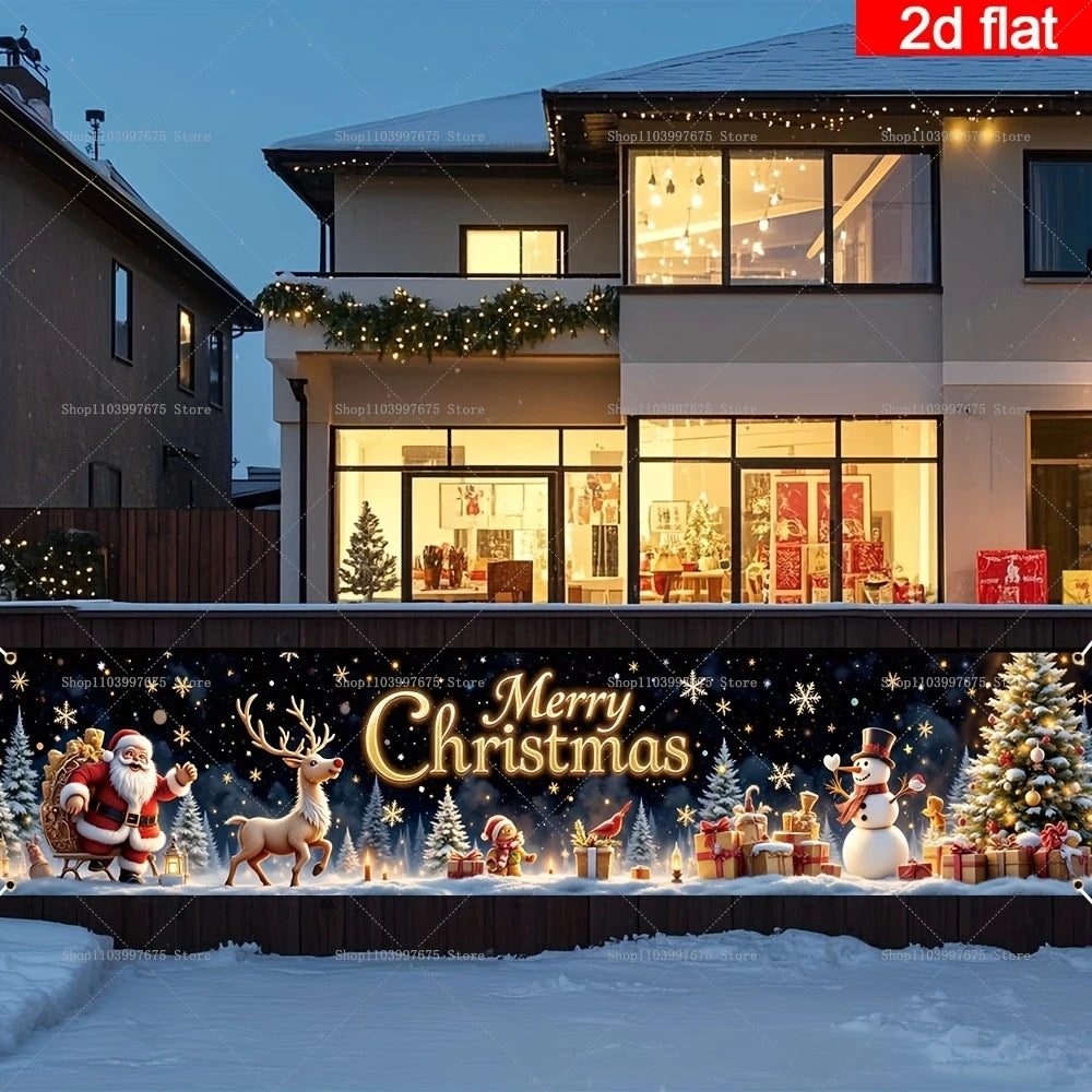 Merry Christmas Santa Claus Snowman Banner Xmas Party Decorations Yard Garden Decor Backdrops Photo Booth Props Party Supplies