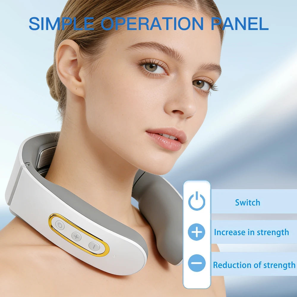 Portable Electric Neck & Shoulder Massager USB Rechargeable Heating Hot Pressing Magnetic Pulse Neck Massage Instrument 6 Modes
