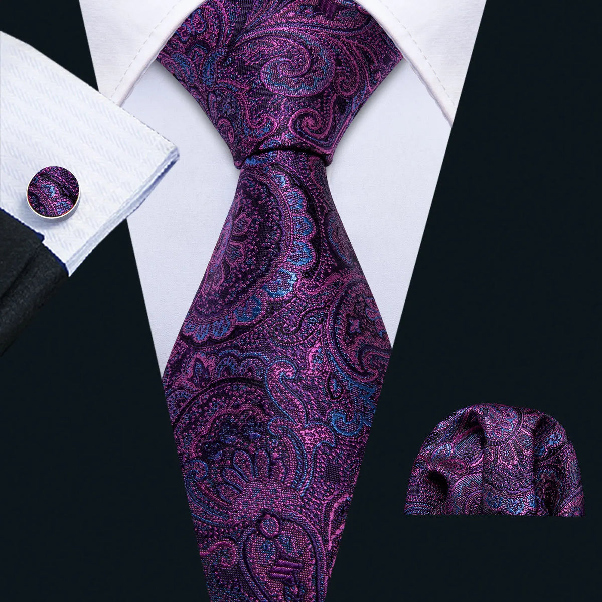 Male Gift Men Tie Set Purple Violet Solid Paisley Striped Wedding Business Tie for Man Necktie Handky Cufflinks Barry.Wang