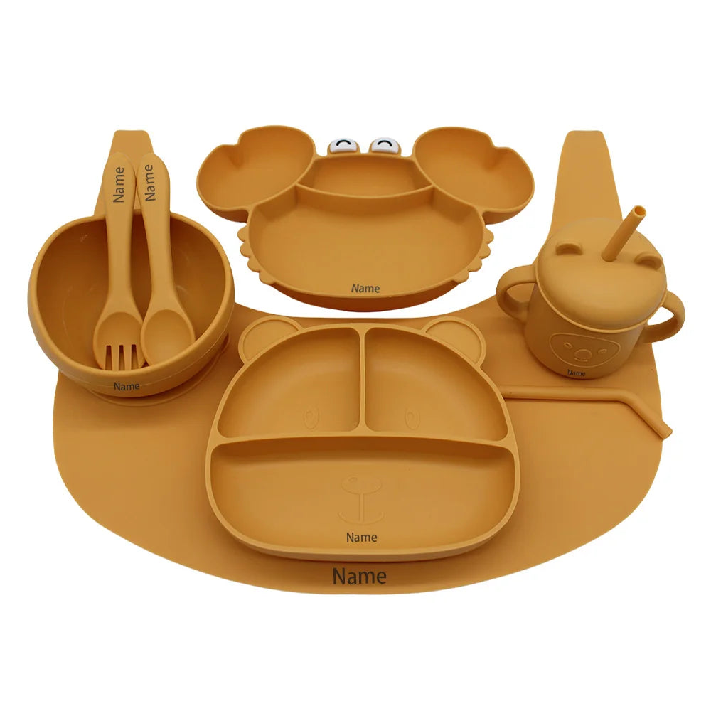 Free Name Printing Children's Tableware Set: Plate, Fork, Spoon, Placemat, Cup for Mealtime Practice Personalized Custom Childre