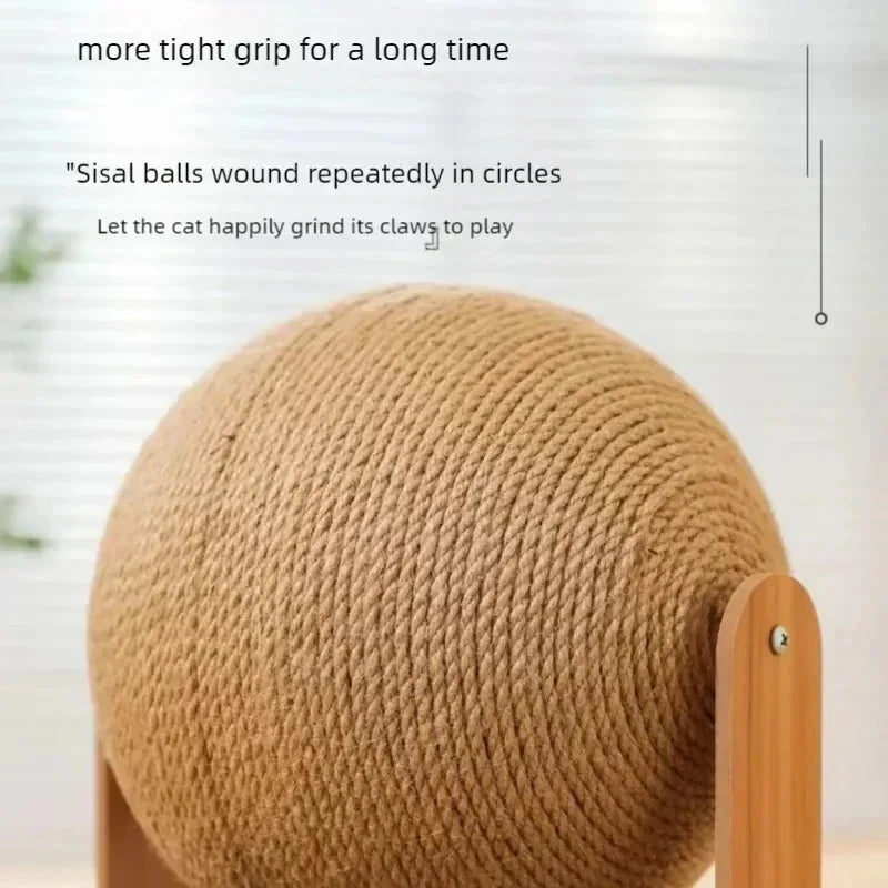 2 In 1 Cat Scratching Ball Wooden Cat Scratcher  Natural Sisal Scratch Board Scratching Column Wear-Resistant Paw Wood Scraper