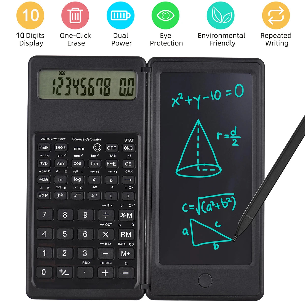 Portable Calculator 6.5 Inch LCD Screen Writing Tablet Folding Scientific Calculator Tablet Digital Drawing Pad With Stylus Pen