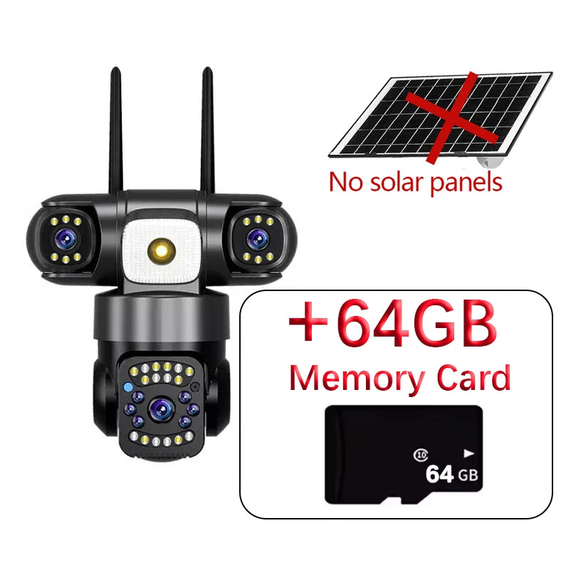 15MP 8K Three Lens PTZ IP Camera Outdoor HD Three Screen WIFI Camera Solar Camera PIR Auto Tracking Built-in Battery Camera