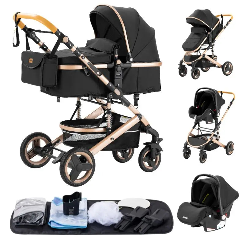 Newest 3 in 1 Baby Stroller Portable Travel Baby Carriage Folding Prams Aluminum Frame High Landscape Car for Newborn Baby