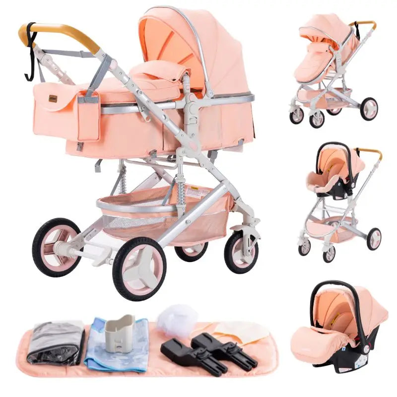 Newest 3 in 1 Baby Stroller Portable Travel Baby Carriage Folding Prams Aluminum Frame High Landscape Car for Newborn Baby