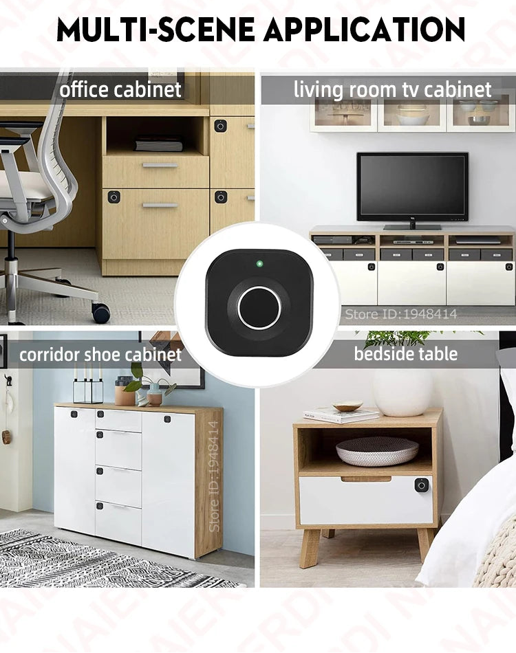 Smart Biometric Cabinet Lock Black Keyless Fingerprint Locks Anti-theft Door Lock Hidden File Drawer Wardrobe Hardware