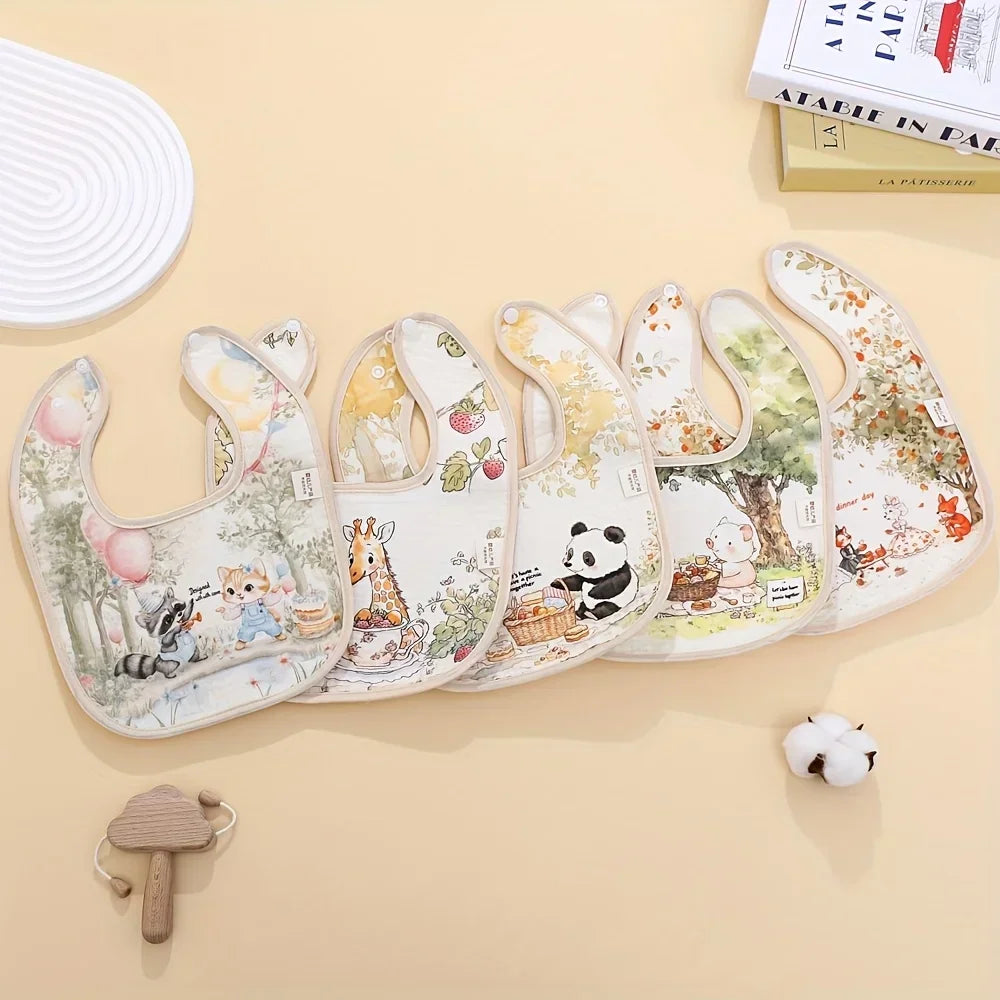 Baby gauze bib, waterproof cartoon saliva towel, children's and baby products, baby meal bag bib