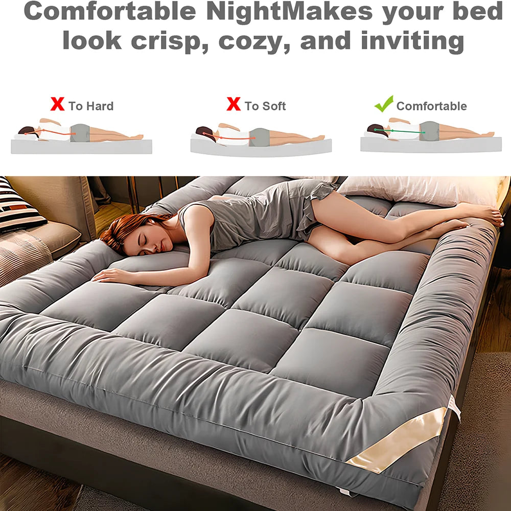 Thickened Mattress, 3D Fiber Soft Cushion, Household Bedroom Mattress, Non-slip Mattress with Band, Multiple-sizes Optional