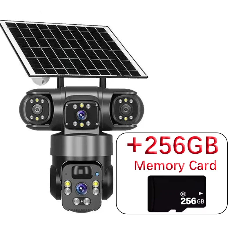 15MP 8K Three Lens PTZ IP Camera Outdoor HD Three Screen WIFI Camera Solar Camera PIR Auto Tracking Built-in Battery Camera