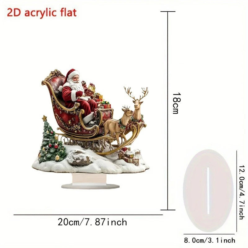 Christmas Xmas Tree Desktop Ornament Santa Claus Reindeer Sled Tabletop Decoration With Base 2D Acrylic Navidad Party Supplies