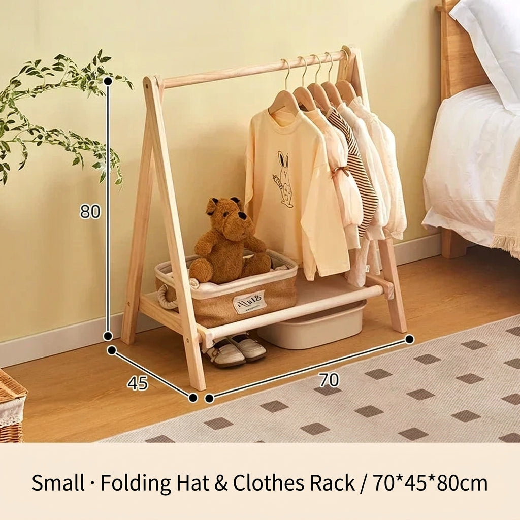 Kids Solid Wood Folding Clothes Rack Simplistic Design Effective Coat Hanging Solution with Landing Rod Adaptable Use Stylish