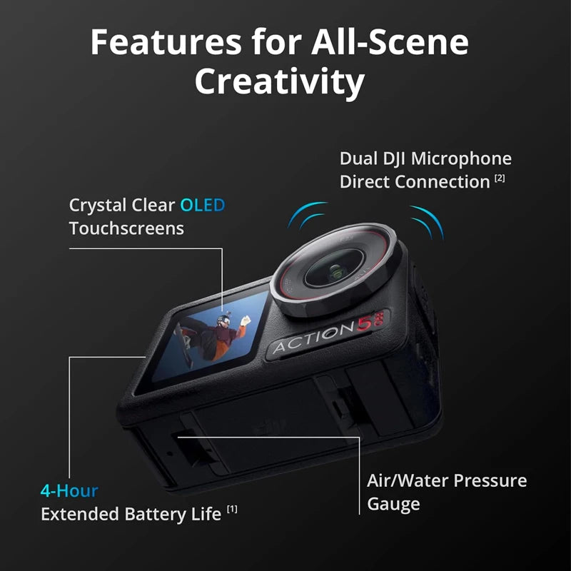 Dji Osmo Action 5 Pro 1/1.3″ Sensor 4-Hour Extended Battery Life Dual High-Brightness Oled Touchscreens Action 5