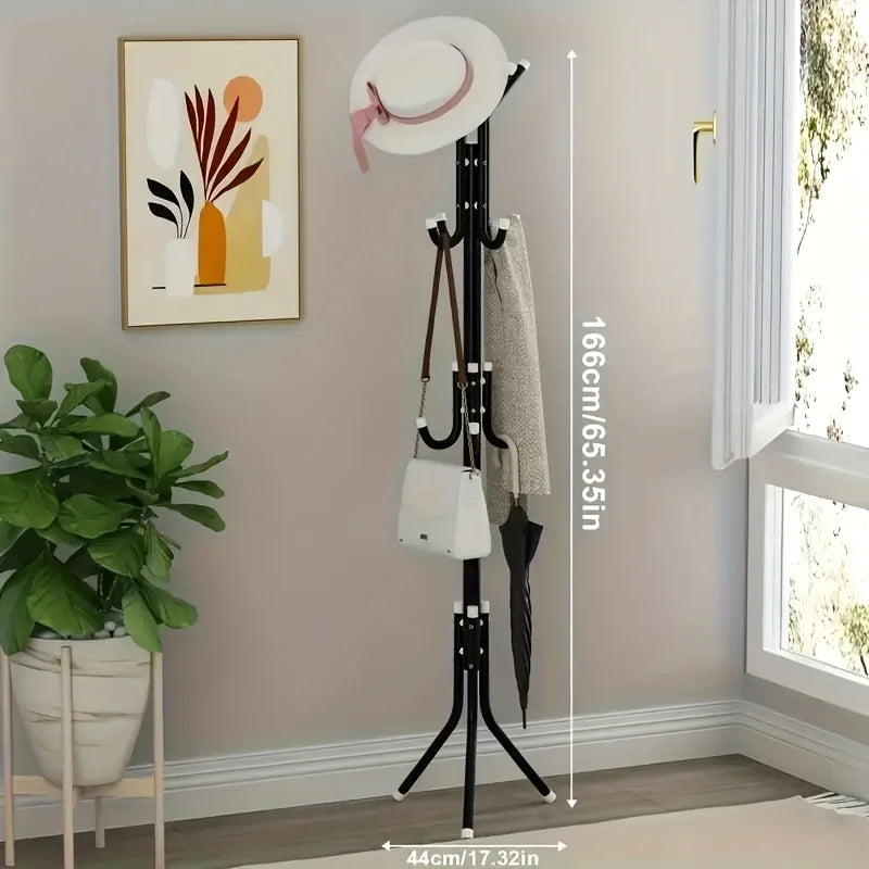 Adjustable Metal Coat Rack with 9 Hooks — Multi-Functional Single-Rod Clothing Rack, Column-Style Coat Rack, Upright Clothing Storage, Suitable for Home, Office, Dressing Room, Bedroom, Living Room, and Hallway — Special