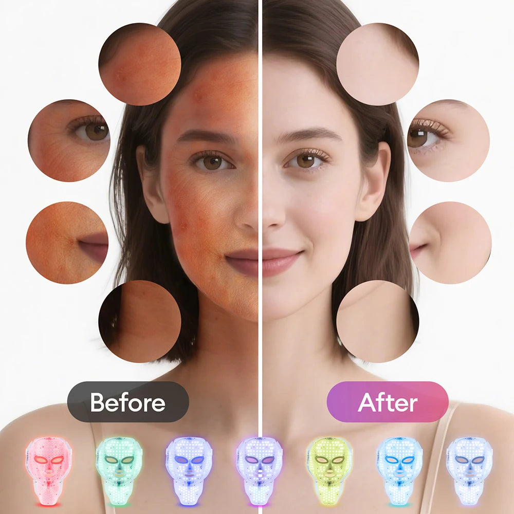Rechargeable 7 Colors LED Face Neck Photon Mask Red Light Therapy Anti Aging Wrinkle Skin Tightening Lifting Skin Care Mask