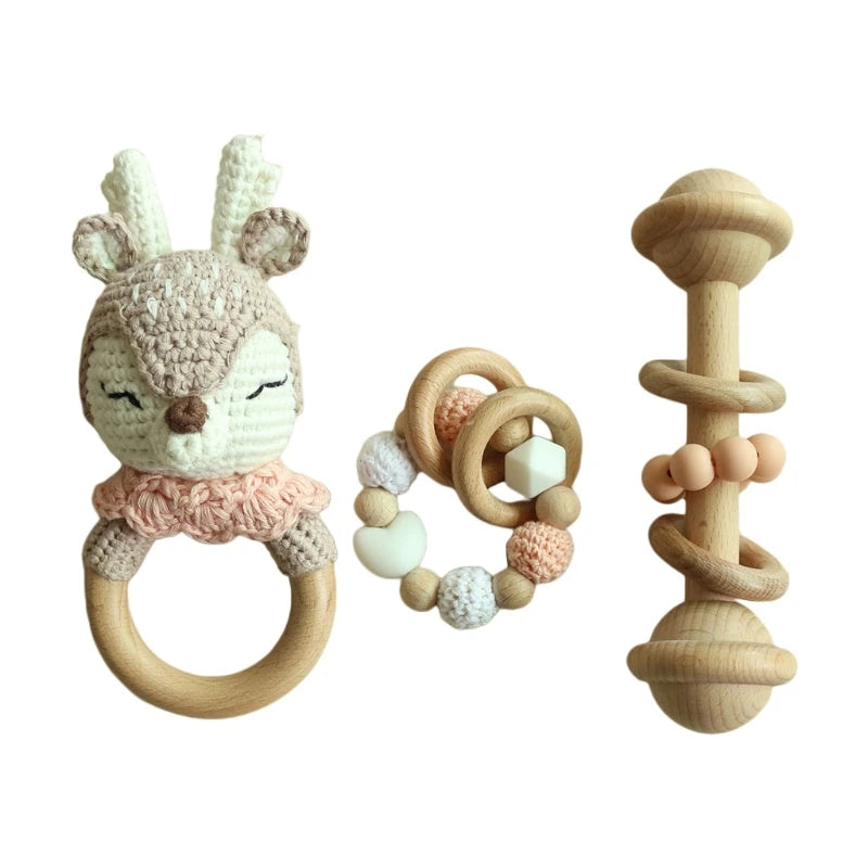Crochet Koala Pacifier Clip, Handbell Rattle, Teether Doll, Pacifier Chain Clip Set, Cartoon Teething Toy
